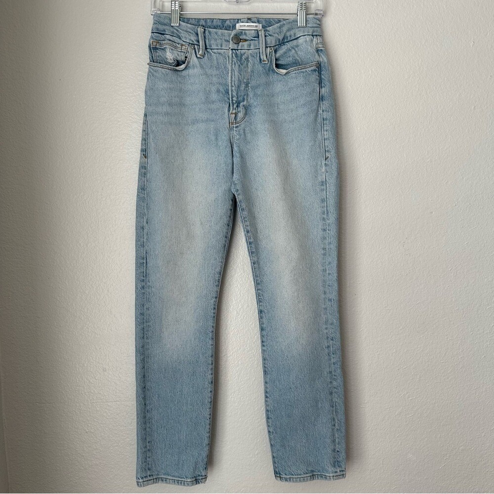 Good American Good Legs Straight Leg High‎ Rise size 4 Light Blue Jeans Denim